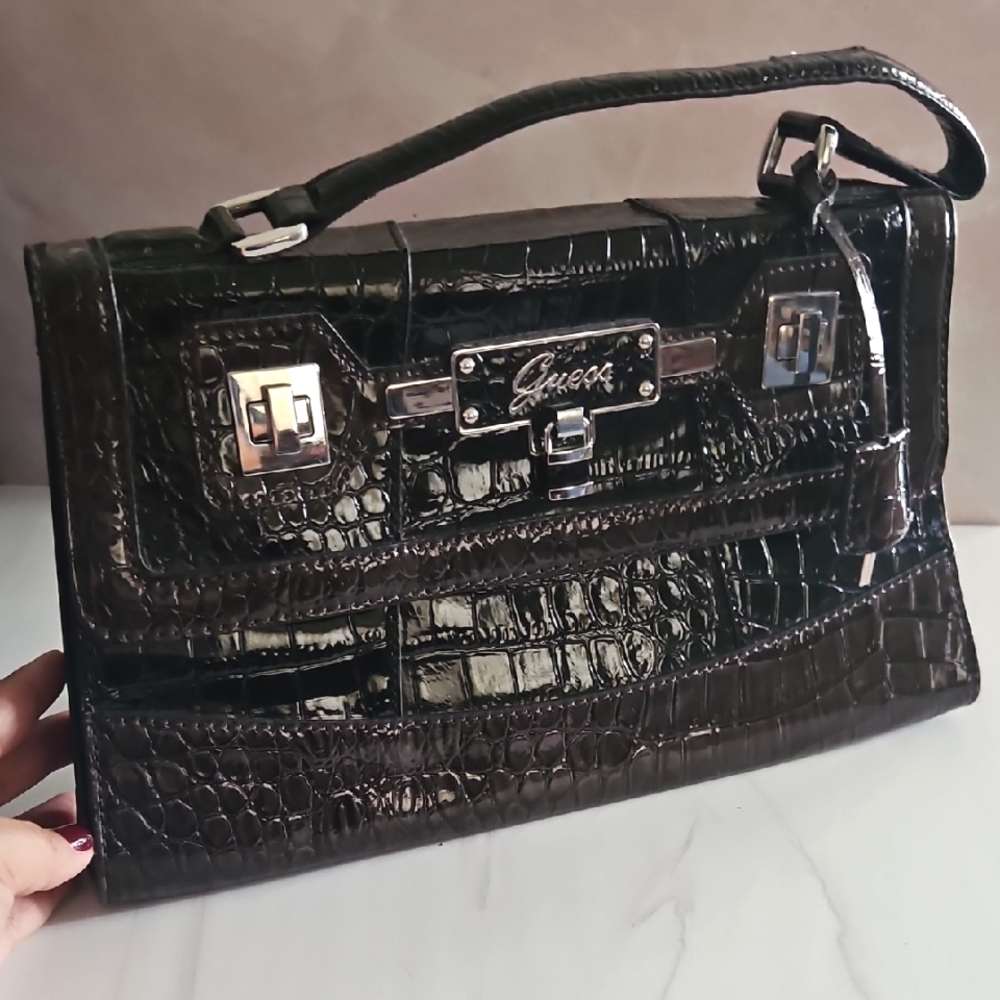 Guess Black Crocodile Embossed Women's Bag